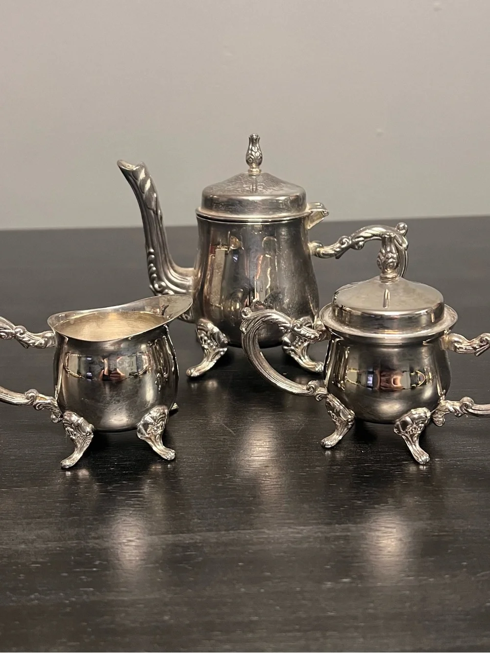 VTG Godinger Silver Art Co Mini Silver Plated Tea Set Teapot Creamer Sugar